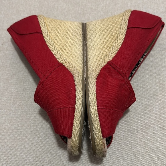 Toms Espadrille Wedge Peep Toe Sandals-Sz 9.5-Red Cotton Cloth - Picture 6 of 16